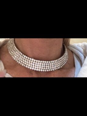 Crystal Multi-Row Silver Choker Necklace -
